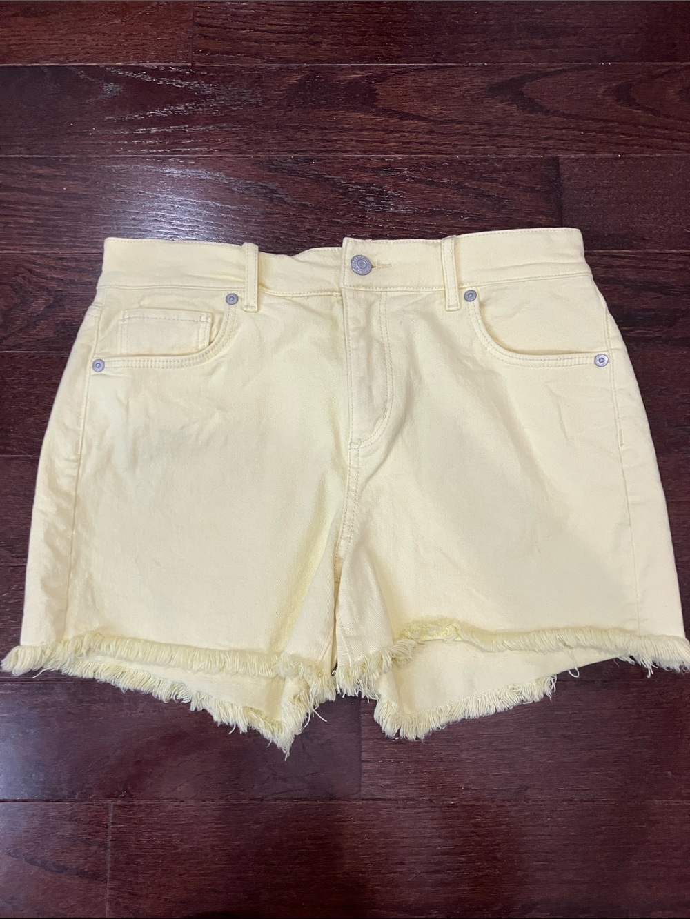LOFT Pale Yellow Frayed-Hem Denim Shorts